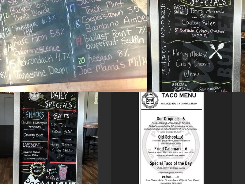 Project 29 Pub & Filling Station Menu