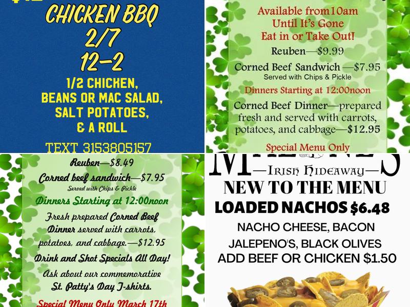 Malone's Irish Hideaway Menu
