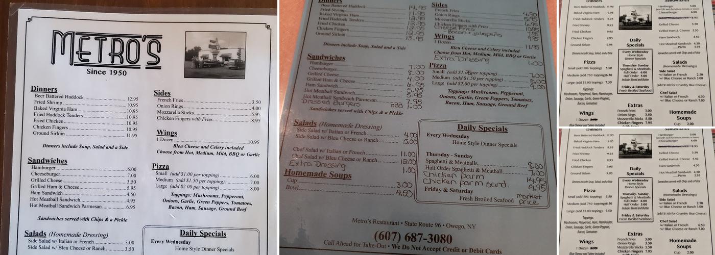 Metro's Menu