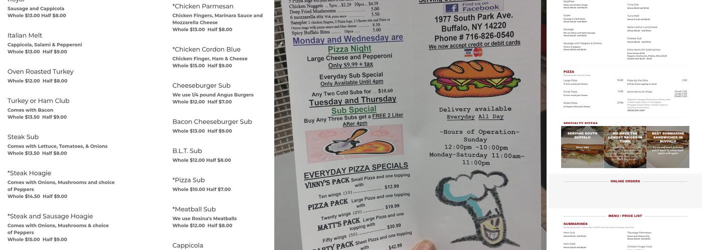 Mister Submarine Menu