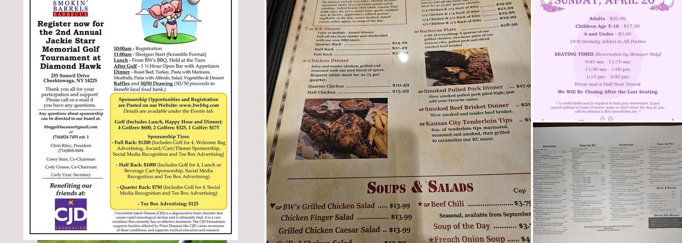 BW's Smokin' Barrels Barbecue Menu