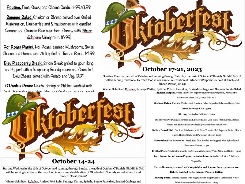 O'Daniels GinMill & Grill Menu