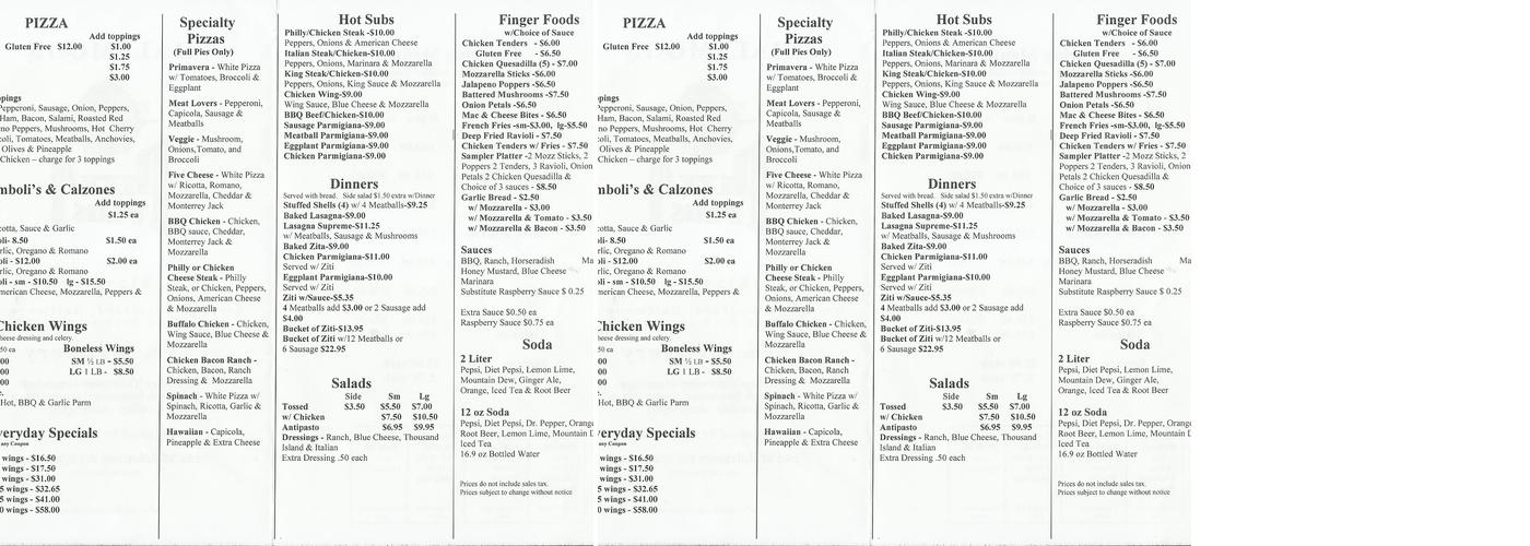 Pizza Plus Menu