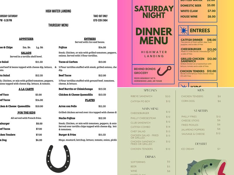 Highwater Landing Menu