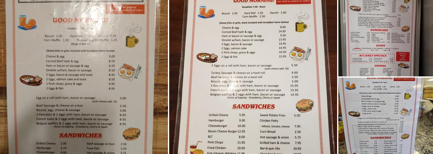 BJ's Menu