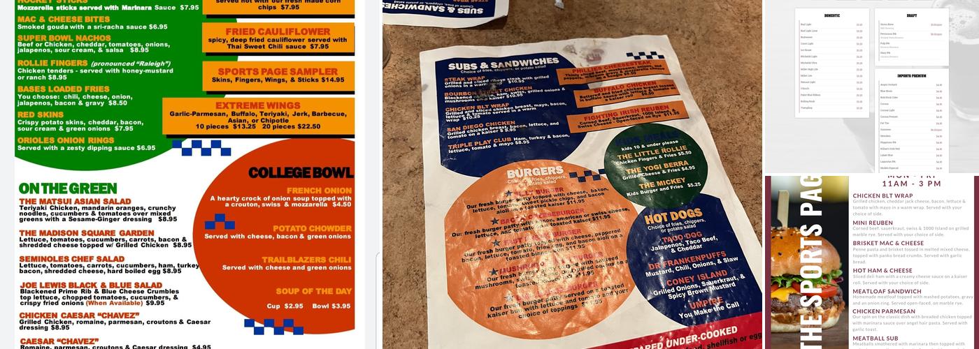 Sports Page Bar & Grill Menu