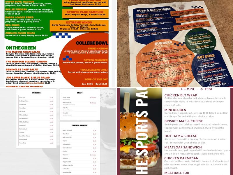 Sports Page Bar & Grill Menu
