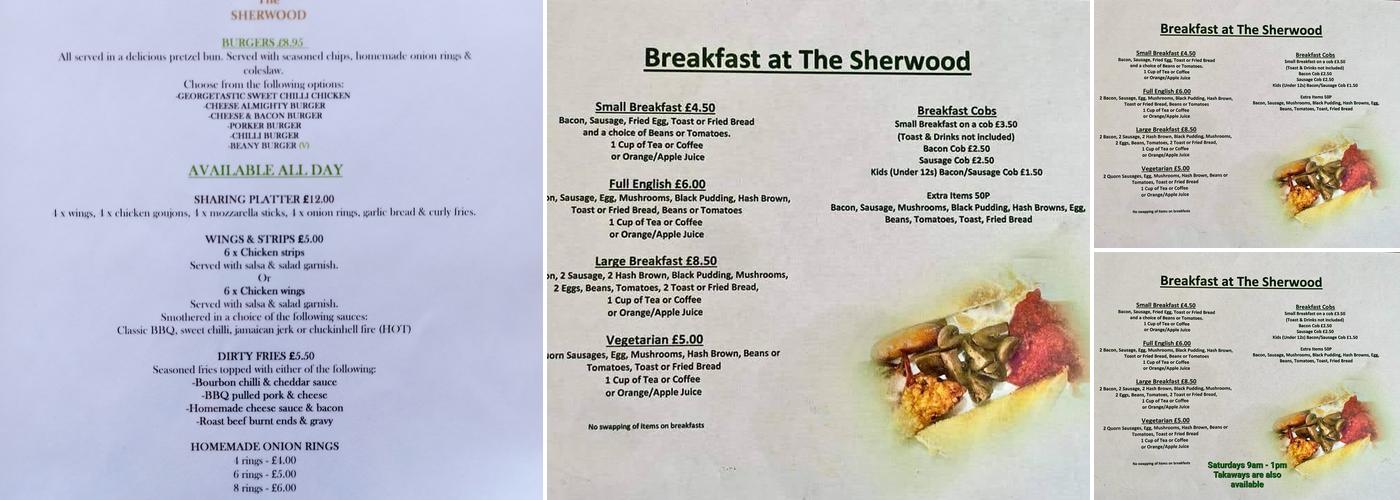 The Sherwood Inn Menu