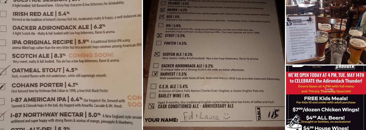 Davidson Brothers Brewpub Menu