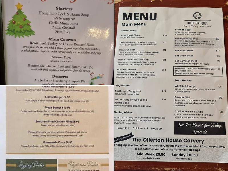 The Ollerton House Menu