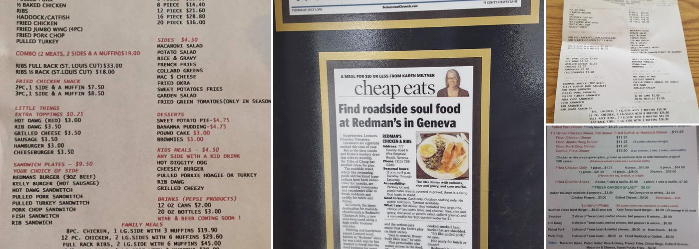Redman's Chicken & Rib Menu