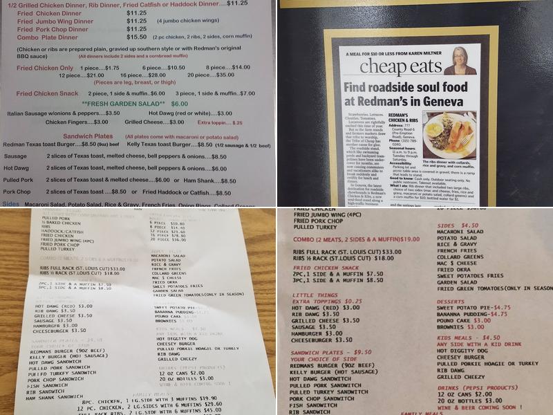 Redman's Chicken & Rib Menu