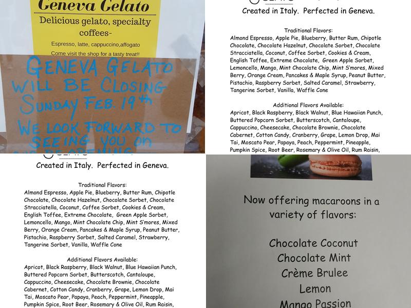 Geneva Gelato Menu