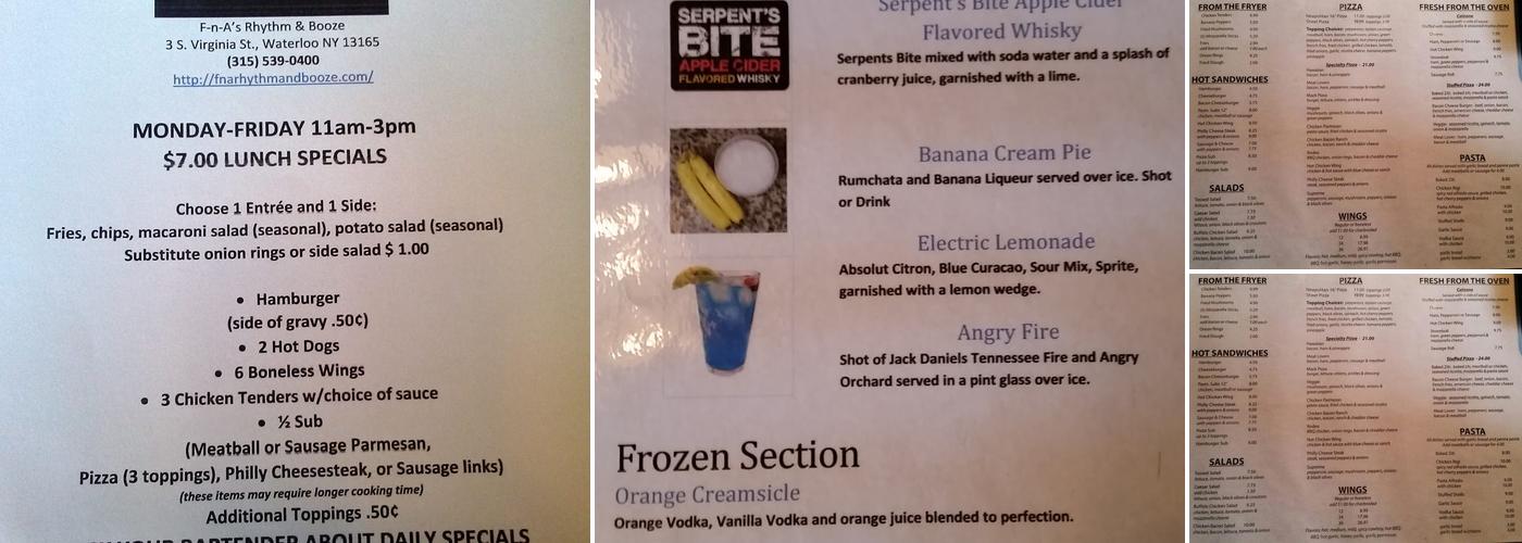 F-n-A Rhythm And Booze Menu