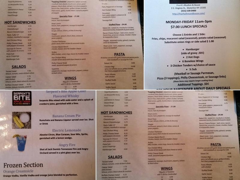 F-n-A Rhythm And Booze Menu