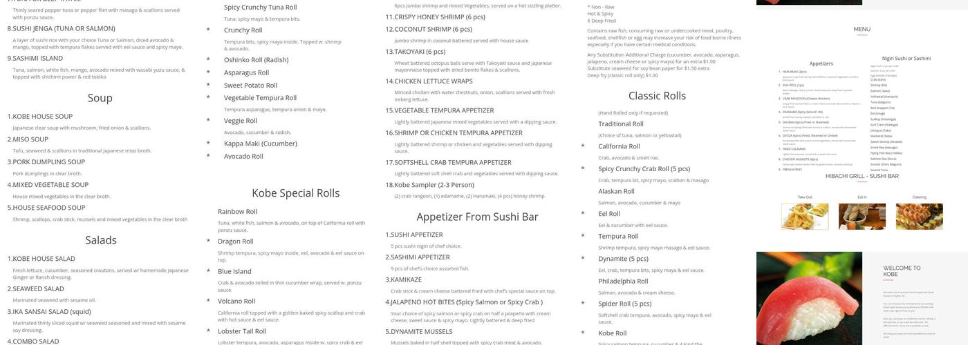 Kobe Japanese Steak House Menu