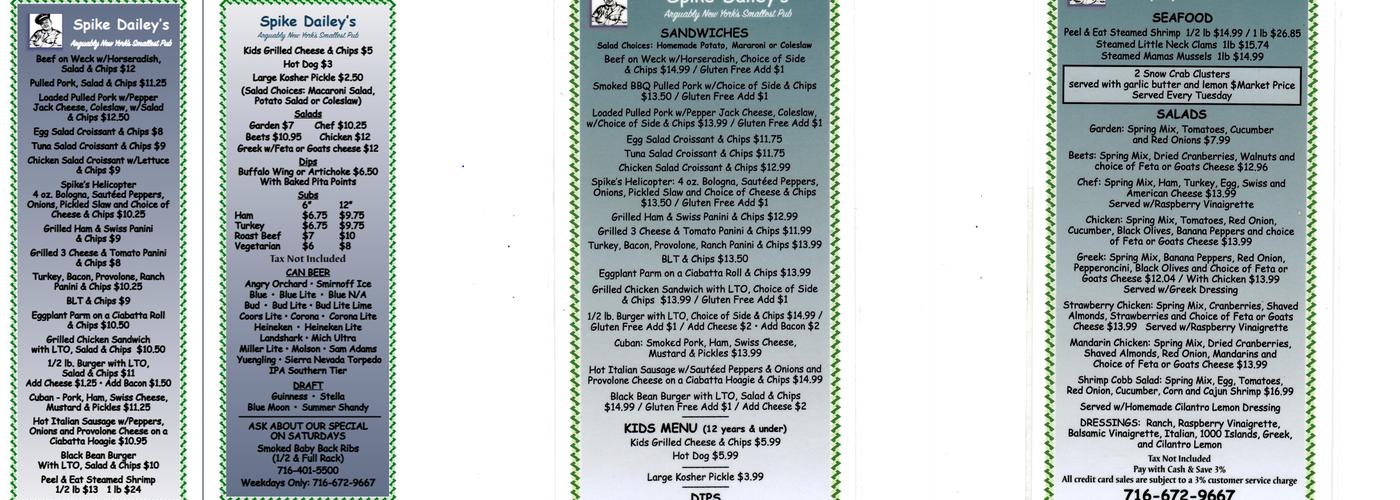 Spike Dailey's Menu