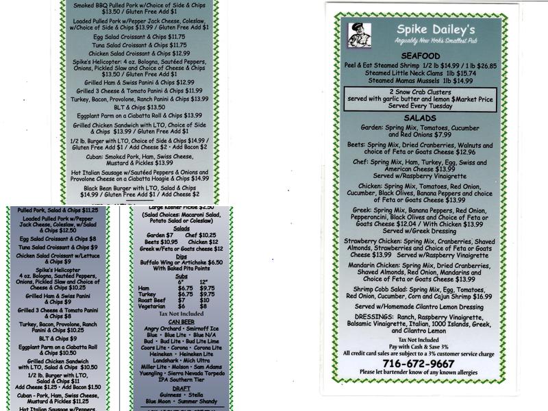 Spike Dailey's Menu