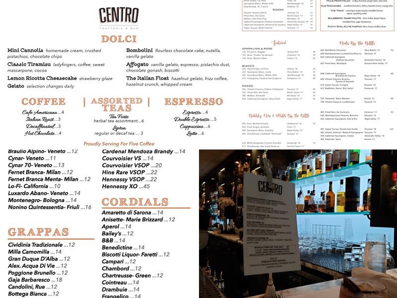 Centro Trattoria & Bar Menu