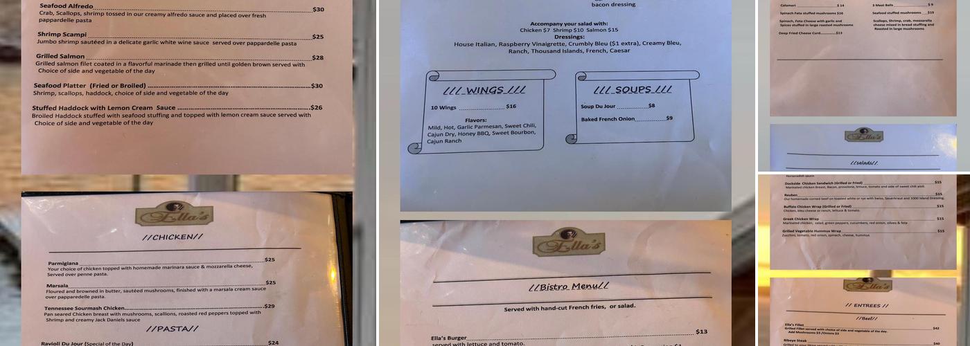 Ella's On The Bay Menu
