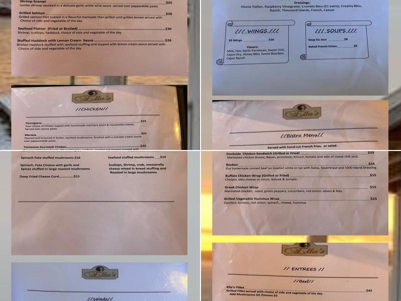 Ella's On The Bay Menu