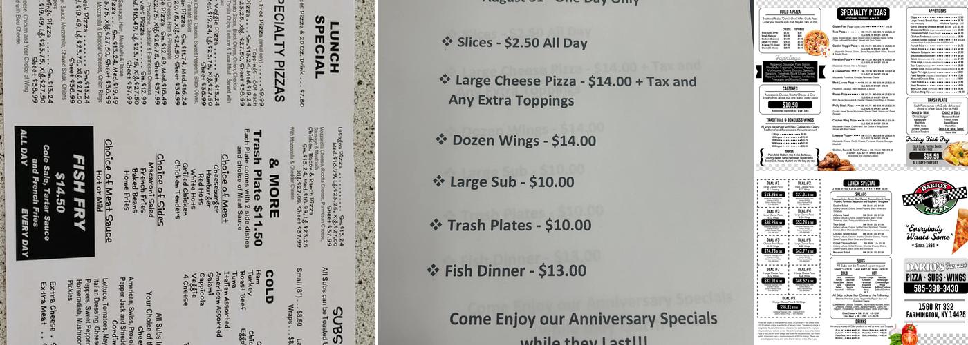 Dario's Famous Pizza Menu