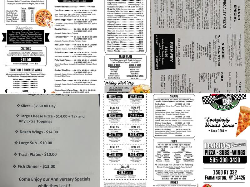 Dario's Famous Pizza Menu