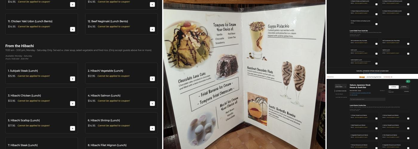 Sakura Japanese Steak House & Sushi Bar Menu