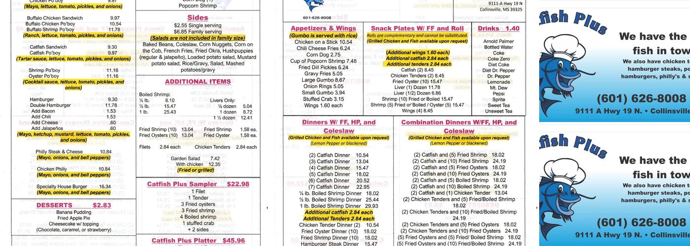 Catfish Plus Menu