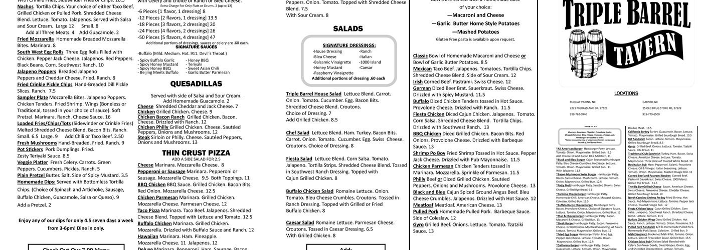 Triple Barrel Tavern Menu