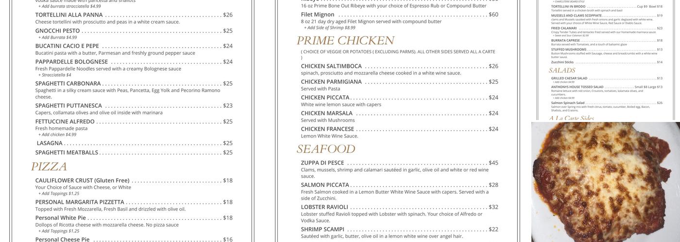 Anthony's La Piazza Menu