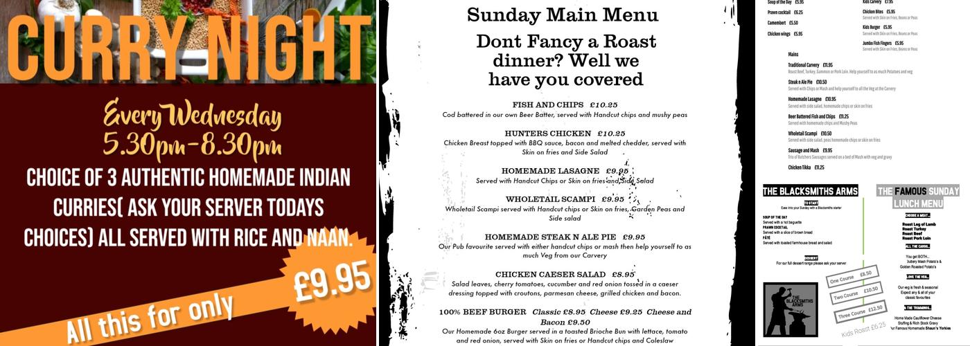 Blacksmiths Arms Pub + Kitchen Menu