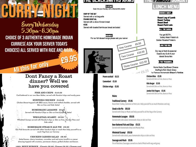 Blacksmiths Arms Pub + Kitchen Menu