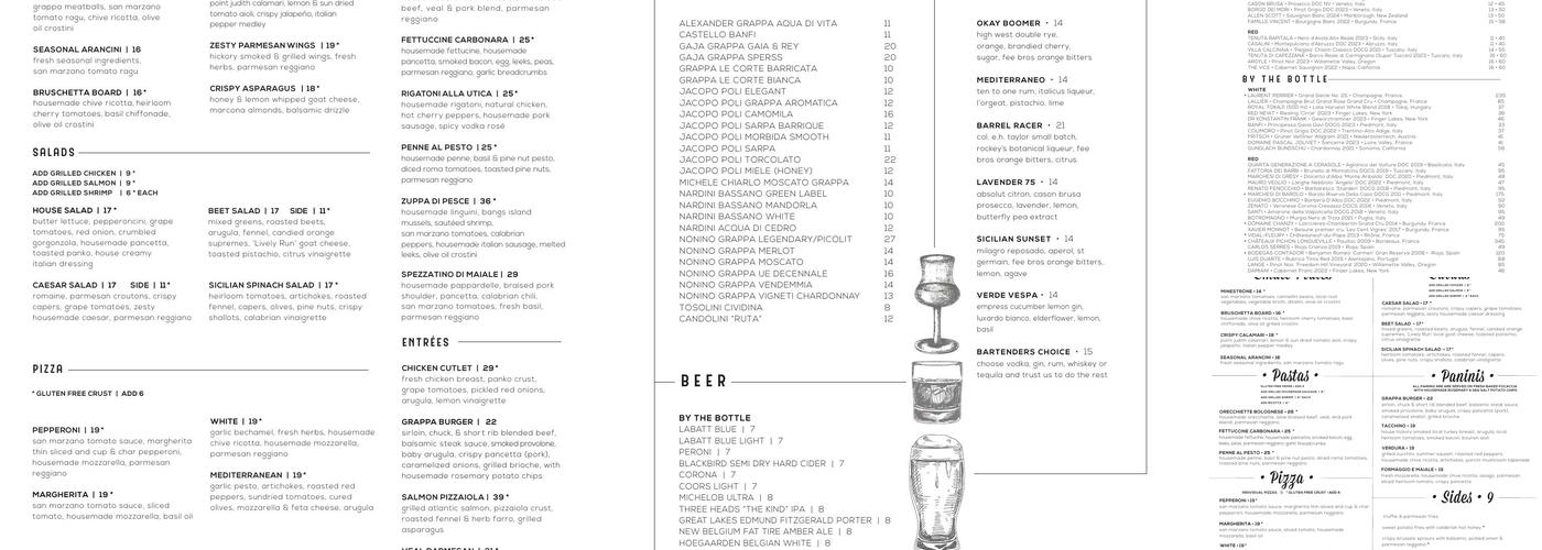Grappa Italian Nouveau Menu