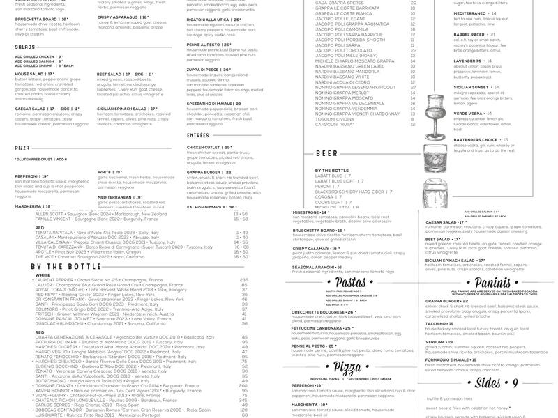 Grappa Italian Nouveau Menu