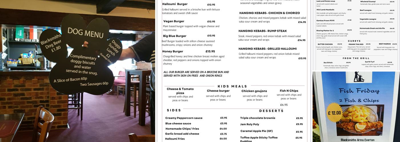 The Blacksmiths Arms Menu