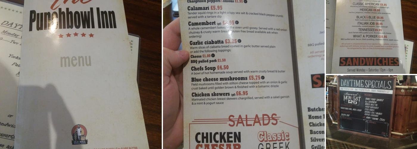 The Punchbowl Inn Menu