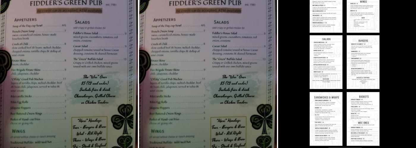 Fiddlers Green Menu