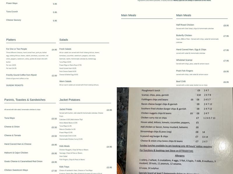 Barge Inn Menu