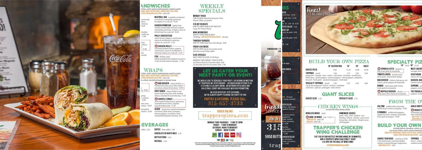 Trapper's Pizza Pub Menu