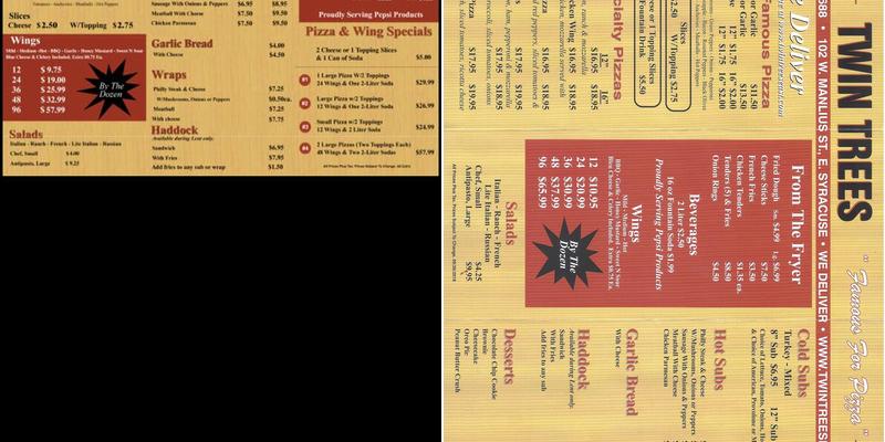 Twin Trees Menu