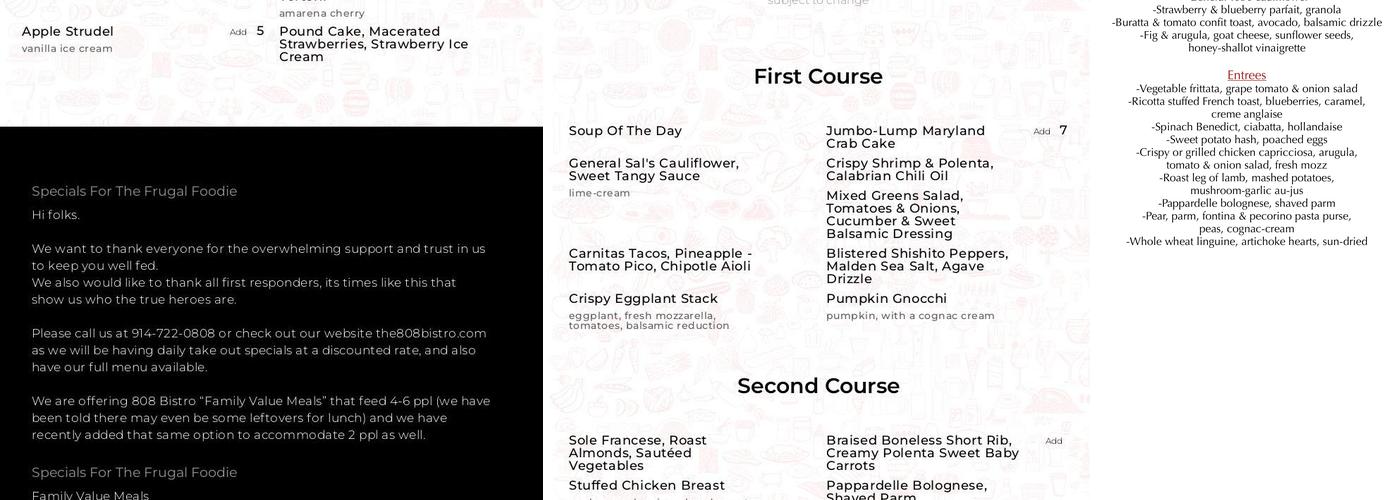 The 808 Bistro Menu