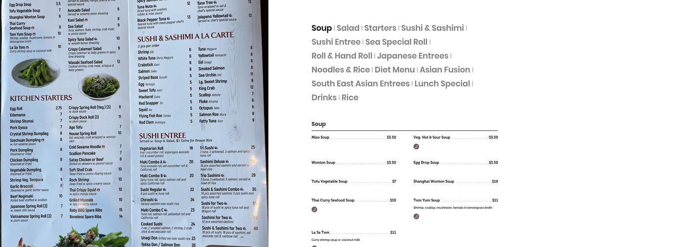 South East Asia Cuisine Menu