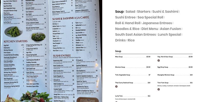 South East Asia Cuisine Menu