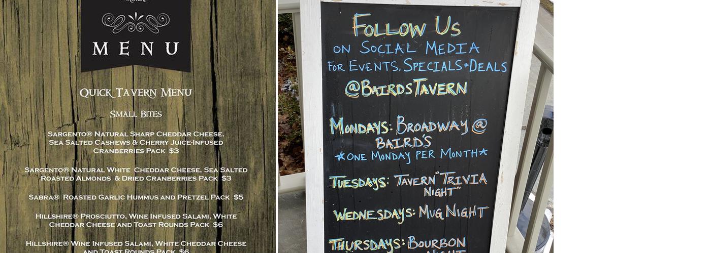 Baird's Tavern Menu