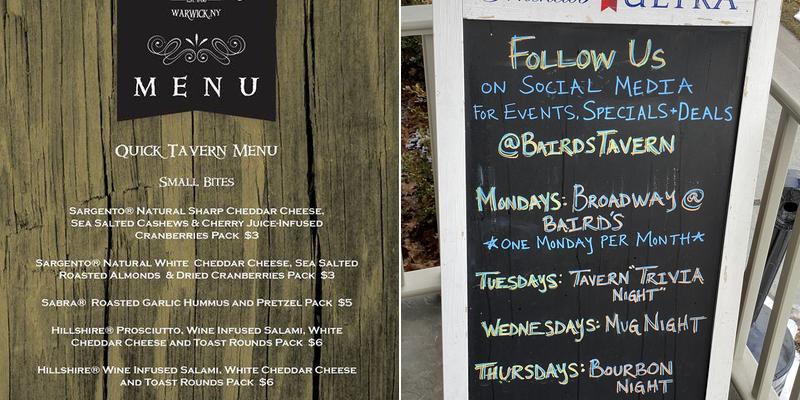 Baird's Tavern Menu