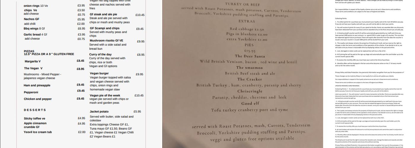 The Greyhound Menu