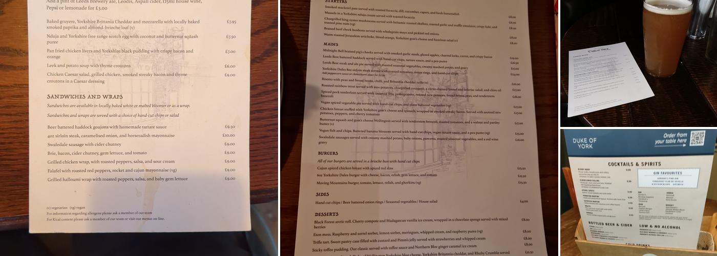 Duke Of York Menu