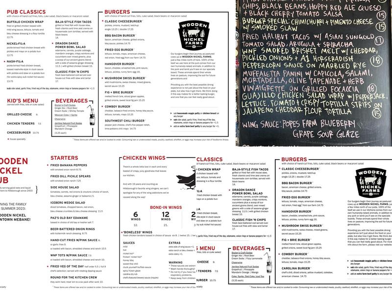 Wooden Nickel Pub Menu