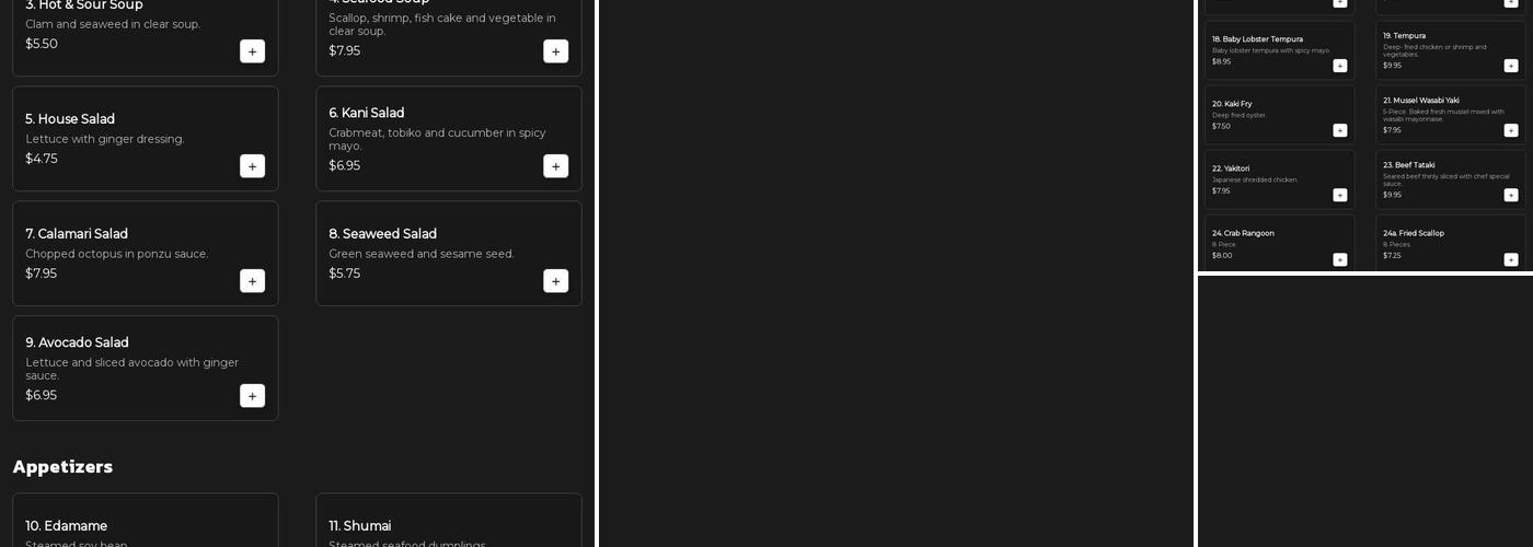 Mizu Sushi Japanese Restaurant Menu